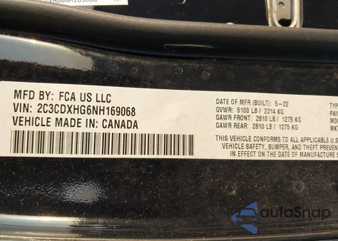 2022 Dodge Charger Gt Rwd из США, поврежденный, VIN 2C3CDXHG6NH169068